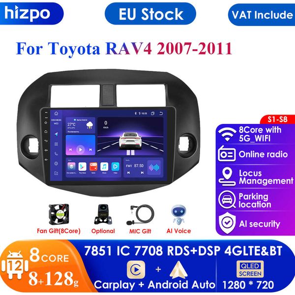 Rádio do carro de 4g-lte android 12 para toyota rav4 3 xa30 2007 - 2011 navi gps multimídia player de vídeo auto estéreo carplay unidade principal bt