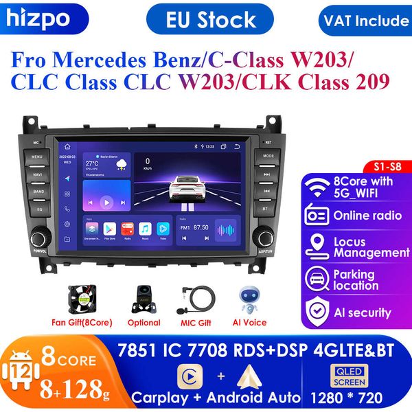 4G-LTE Carplay Android Autoradio GPS pour Mercedes Benz classe C W203/CLC W203 CLK W209 multimédia RDS 2din Autoradio stéréo vidéo