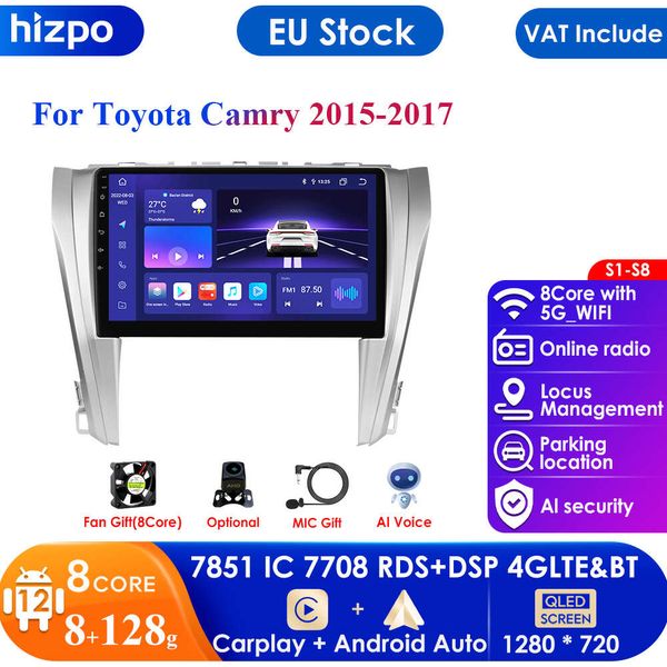 Autoradio Android 12, WIFI 4G, lecteur vidéo multimédia pour Toyota Camry 2015 2016 2017, unité principale de navigation GPS, Carplay, haut-parleur stéréo AI