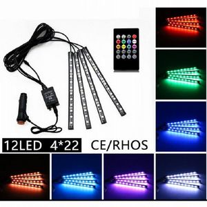 4in1 48 Led 22cm Musique multicolore + télécommande Flexible Car LED Strip Lights Intérieur Décoratif Atmosphère Neon Lamp LED Lumière sans fil