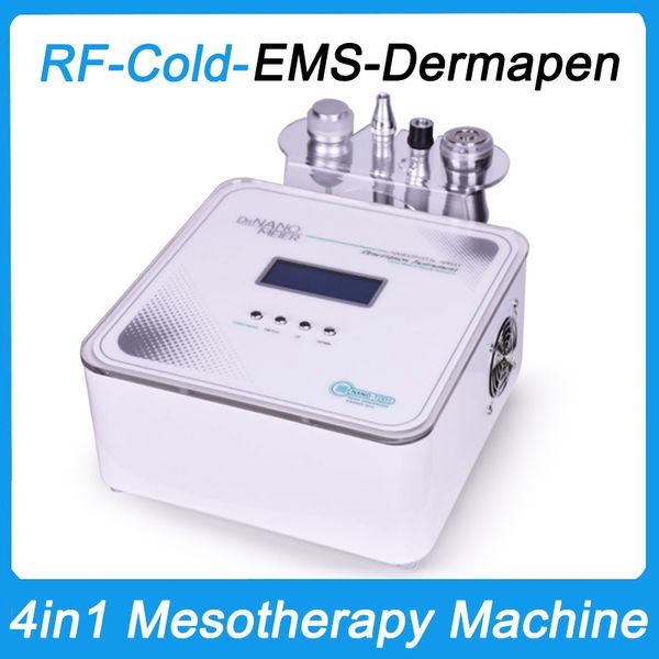 Appareil de mésothérapie 4 en 1 sans aiguille EMS Facial Nano Dermapen Microneedling Système RF Cryothérapie à froid Lifting du visage Resserrement de la peau Microcourant Bio Anti-âge