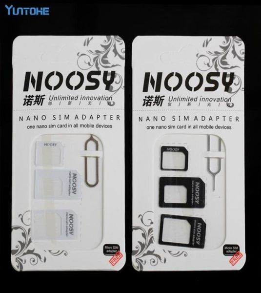 4in1 Noosy Nano SIM Adaptador de tarjeta Micro Sim Adaptador Adaptador de tarjeta SIM estándar con pin de expulsión para iPhone Samsung 300pcslo6562865