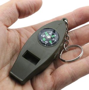 4in1 Outdoor Wandel overleving Whistle Thermometer met kompassleutelhanger en vergrootglasvaart camping Survival Kit