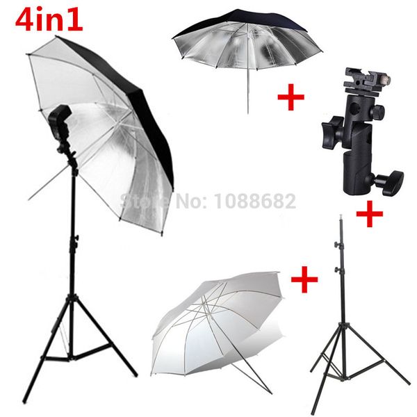 Freeshipping 4in1 Fotografía Kit de iluminación Soporte de luz extensible Trípode + Tipo E Soporte de zapata de flash + Paraguas reflectante y suave de 33 pulgadas