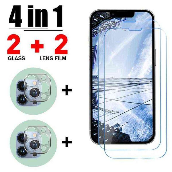 4in1 verre trempé de protection sur pour iPhone 11 12 13 Pro Max mini protecteur d'écran de caméra sur pour iPhone 13 12 11 Pro Max verre AA220326