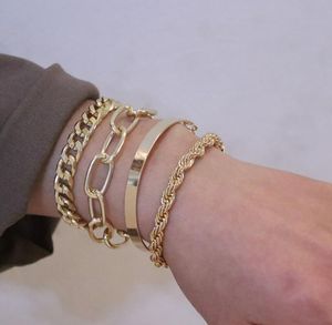 4 en 1 grueso Miami Curb cerradura cubana colgante pulseras brazaletes Punk Metal cuerda trenzada cadena imitación pulsera joyería