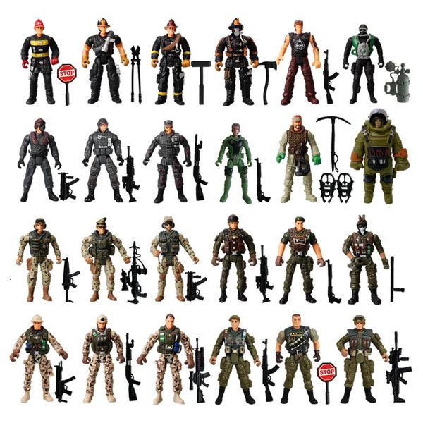 4 pulgadas Hombres del ejército Fuerzas especiales Soldados Bombero Figuras de acción Playset Arma militar Modelo Juguetes para niños Regalos de Navidad 240328