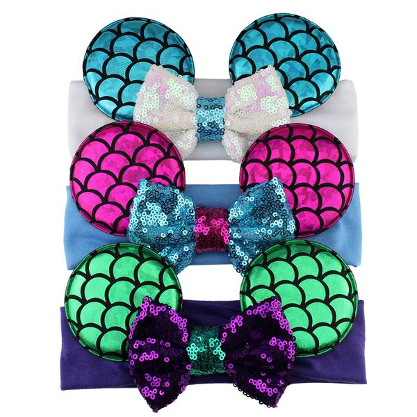 4 pouces paillettes bébé bandeau bow sirène souris oreille élastique bandeau de la bande accessoires mode mignon festival fête cheveux pour bébé bébé filles