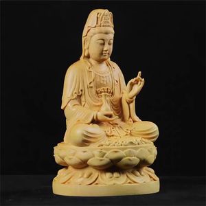 Sculpture sur bois de 4 pouces, Figurine Guanyin Bodhisattva, Sculpture de bouddha, artisanat porte-bonheur, Statue Avalokitesvara pour la décoration de la maison, 240202
