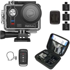 Caméra sportive imperméable 4K 60FPS 20MP avec étui portable, 3 batteries, WiFi, écran tactile de 2 pouces, zoom 8x, mouvement lent / rapide, contrôle vocal distant