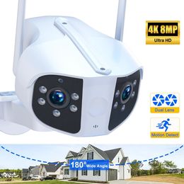 Caméra IP 4K 6MP WiFi double objectif Protection de sécurité extérieure étanche CCTV vidéosurveillance maison intelligente 180 ° Ultra grand Angle Mini CCTV