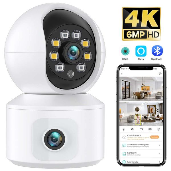 Cámara Wifi 4K de 6MP, Monitor de bebé con pantalla Dual, cámara de seguridad para el hogar, detección humana Ai, visión nocturna a Color, vídeo CCTV de vigilancia