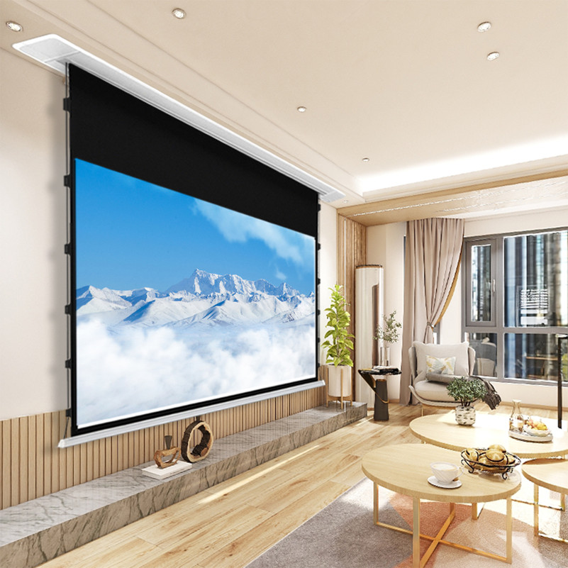 4K 8K 3D HD Ready Black Diamond ALR Ambient Light Rejecting Surface Recessed In-Ceiling Electric Tab Tensioned Projector Screen