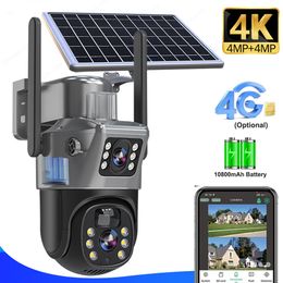 Cámara 4K 8MP 4G con tarjeta Sim, batería Solar, cámara IP inalámbrica para exteriores, WiFi, lente Dual, pantalla Dual, protección de seguridad, vigilancia CCTV