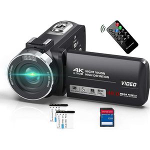 Videocámara 4K con 48MP, 30FPS, Visión Nocturna por Infrarrojos, Zoom Digital 18X, Pantalla Táctil de 30L, Cámara Vlogging para YouTube con Control Remoto y 2 Baterías