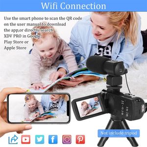 Caméscope 4K avec kit de vlogging à lumière d'appoint pour le streaming YouTube - Photographie avec zoom WiFi 16X - Appareil photo numérique pour la création de contenu de haute qualité