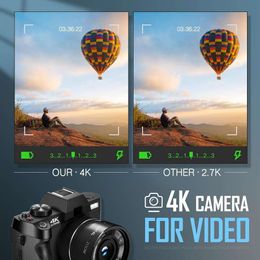 4K digitale camera voor fotografie Video -vlogging met wifi -app -besturingselement, reiscamera met 32 GB TF -kaart, 2 batterijen, compacte camera - geweldige cadeau -keuze