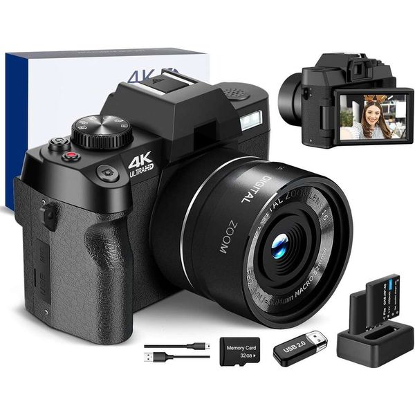Caméra numérique 4K pour la photographie Caméra de vlogging vidéo pour YouTube avec caméra de voyage de contrôle d'application WiFi avec carte TF TF 2 piles compacte Caméra compact Choix cadeau