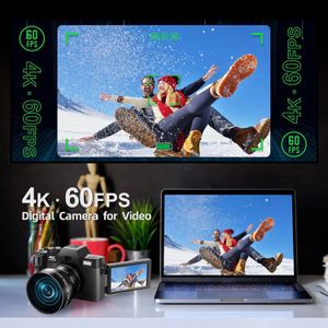 Cámara digital 4K con pantalla abatible, videocámara para selfies, Vlog de 48MP, WIFI, cámara web, grabadora de video y zoom digital de 16X: perfecta para capturar fotos y videos de alta calidad