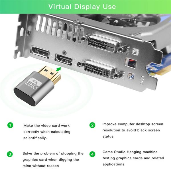 Emulator 4K Compatible Windows Mac OSX Linux 1.4 DDC Adaptateur d'affichage EDID 4KHDMI-DUMMY