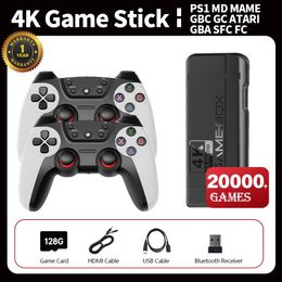 Console de jeu vidéo 4K Game STICK avec poignée de mise à niveau Système stable sans fil 2,4 G sans décalage Mémoire intégrée de 20 000+ 32 Go 64 Go 128 Go Jeux rétro PS1