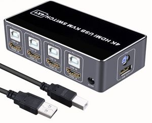 Switch KVM HDMI 4K 4 en 1 Out 4K 60Hz HDMI 4 Port USB KVM Switcher 4x1 pour 4 PC Moniteur de moniteur Clavier de souris avec contrôleur de bureau