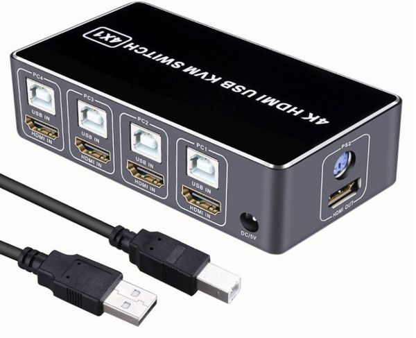 Interruptor KVM HDMI 4K 4 en 1 OUT 4K 60Hz HDMI 4 Puerto USB KVM Switcher 4x1 para 4 PC Share Monitor Keyboard del mouse con controlador de escritorio