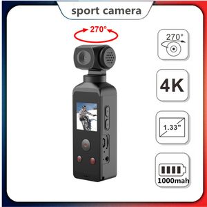 Caméra de poche de sport 4K Caméra vidéo Microphone Ligne dans l'interface Objectif rotatif à 270 degrés des caméscopes Petit et portable