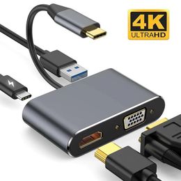 4K Type C naar HDMI-compatibele VGA USB 3.0 Converter 4 in 1 USB C Dock Station Hub USB-adapterkabel voor telefoon MacBook Laptop