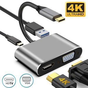 4K Type C naar HDTV VGA 1080P USB 3.0 3.1 PD Kabel Docking Station Adapter Converter Dock Hub 4 in 1 HD TypeC Voor MacBook Dell laptop