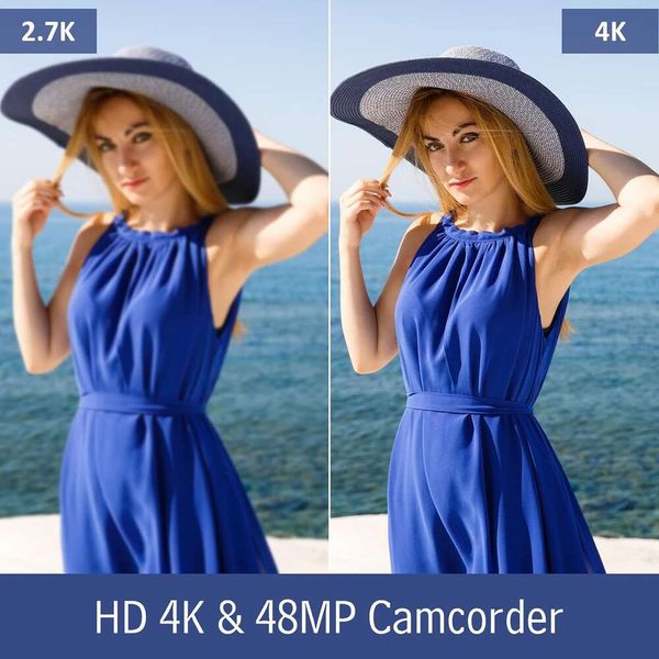 Caméra vidéo 4K Ultra HD CamCrorder avec résolution 48MP, Vision nocturne IR, Zoom numérique 18x, écran tactile de rotation 270 °, caméra de vlogging pour YouTube