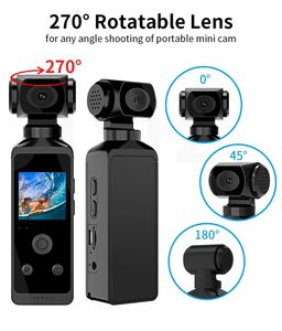 Caméra d'action de poche 4K Ultra HD 270 ° Vlog WiFi Mini Sports Cam étanche Casque Bicycle de voyage