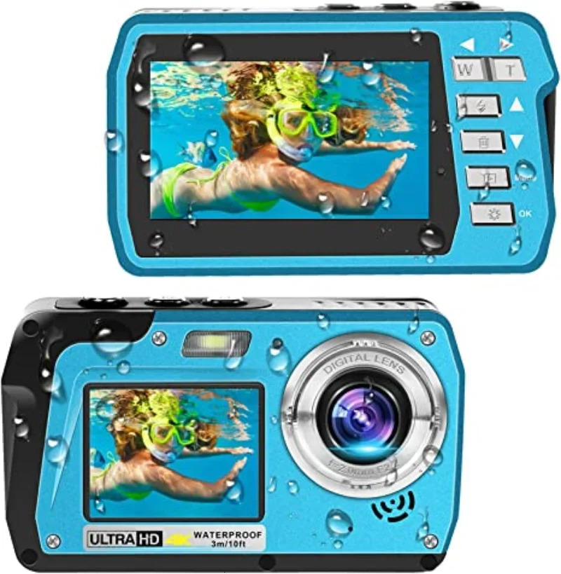 4K Underwater Digital Camera Video Recorder 56MP Anti Shake Selfie IPS Dual skärmar 10ft vattentät för snorkling Simning 240327