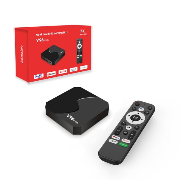 4K V96 Mini Factory Wholesale Android TV Custom OEM ODM BT Voice Remote ATV UI Dual Band Set Top Box