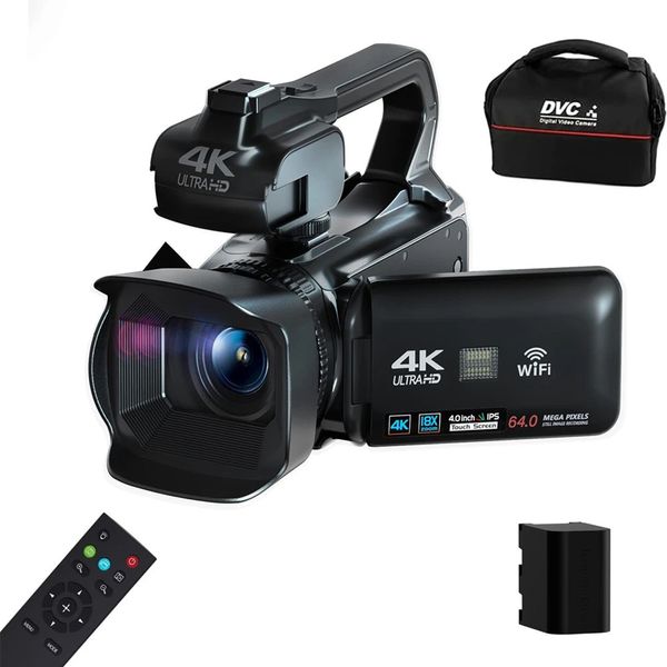 Cámara de video 4K 64MP Camcorder para transmisión en vivo Rotar 40 Pantalla táctil Recordadora Vlog Digital 18x Wifi Auto Focus Webcam 240407