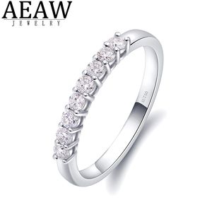 Anillo de oro blanco de 4 k, 0,25 quilates, 2 mm, DF, corte redondo, compromiso, boda, moissanita cultivada en laboratorio, anillo de banda de diamantes para mujer