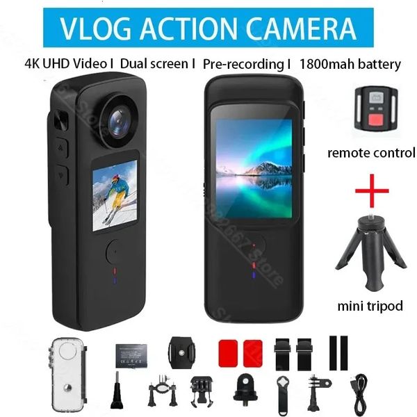 Caméra d'action AntiSHake 4K 4K double écran 30m Sport tactile imperméable pour l'enregistreur vidéo de voyage Diving Bodycam 240407