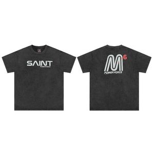 4kcv Nieuwe stijl T-shirts voor mannen en vrouwen Modeontwerper Saint Michael Letter Print Washed Old High Street Vintage Loose Casual Korte mouw