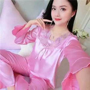 4l9o sexy pyjama's ijs zijden kawaii kleren vrouwen slaapkleding sexy grote size pyjama sets kanten loungewear set Koreaanse mode losse lente herfst pyjama's 2404101