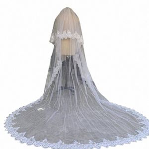 4m 5m 2 niveaux blanc Ivory Cathedral Wedding Veil lg Lace Edge Bridal Veil with Peb Wedding Actures Veil Bride Bride U6BH # #