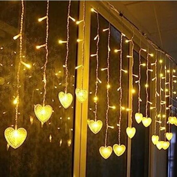 4M 96 LEDS 18P Hearts Love Shape LED String Cortina de luz para la decoración del banquete de boda de Navidad Luminarias de araña