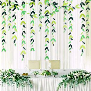 4m donkere smaragdgroene bladslubbladen papier hangende bladeren streamer blauwblauw blauwe banner voor zomer bruiloft verjaardagsfeestje decoraties