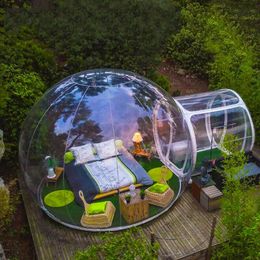4 m de diamètre + 1,5 m Tente igloo gonflable la plus populaire, dôme transparent à 360 ° avec souffleur d'air, vitrine de produits de camping en plein air, exposition d'événements publicitaires