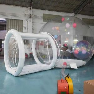 4M DIA+2m Tunnel Outdoor Rental Camping Duidelijke transparante opblaasbare bellenttent/kristalkoepel Huis met tunnel eenpersoonskamer