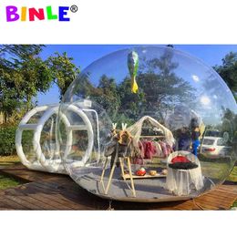 Tente gonflable transparente de bulle de PVC imperméable et durable en gros de tunnel de 4 m de diamètre + 2 m, pièce transparente de luxe extérieure, maison de dôme avec tunnel hermétique pour le camping