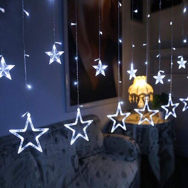 Luces LED de Navidad de 4M, cortina de estrellas de cinco puntas, luz de estrella para boda, cumpleaños, guirnalda blanca cálida para interiores, decoración de fiesta, 244G