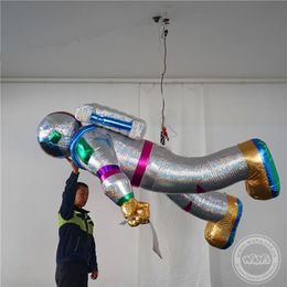 Astronauta inflable láser de 4m de longitud, astronauta inflable plateado con soplador para decoración de discoteca o fiesta musical 2458