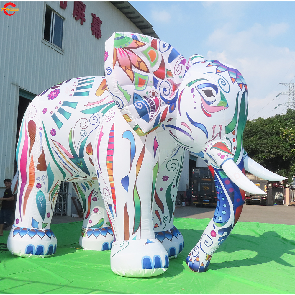 4MH (13.2 ft) med fläktfria fartyg utomhusaktiviteter Averting Vacker belysning Uppblåsbar elefantmodell Dekorativ tecknad Mascot -leksak till salu
