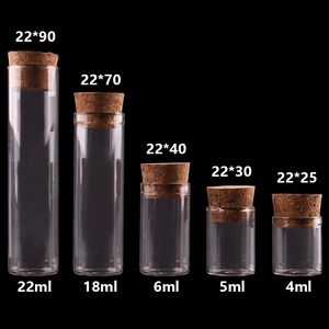 4 ml / 5 ml / 6 ml / 18 ml / 22 ml kleine reageerbuis met kurkstopperflessen pottenflesjes DIY 100 stuks