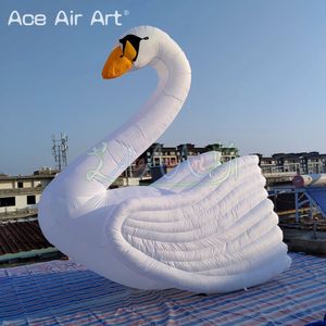 Cisne blanco inflable hermoso gigante gigante de 4 ml para publicidad de decoración de eventos